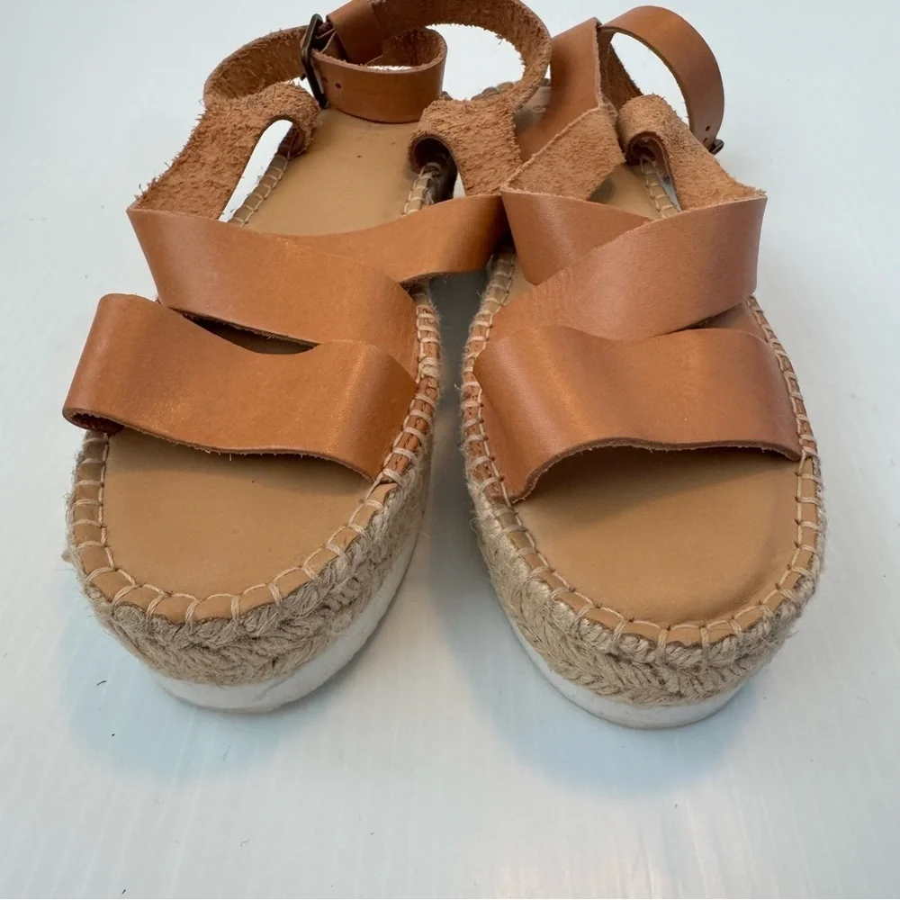 Soludos Olympia Platform Espadrille Sandals size 9 tan leather straps
